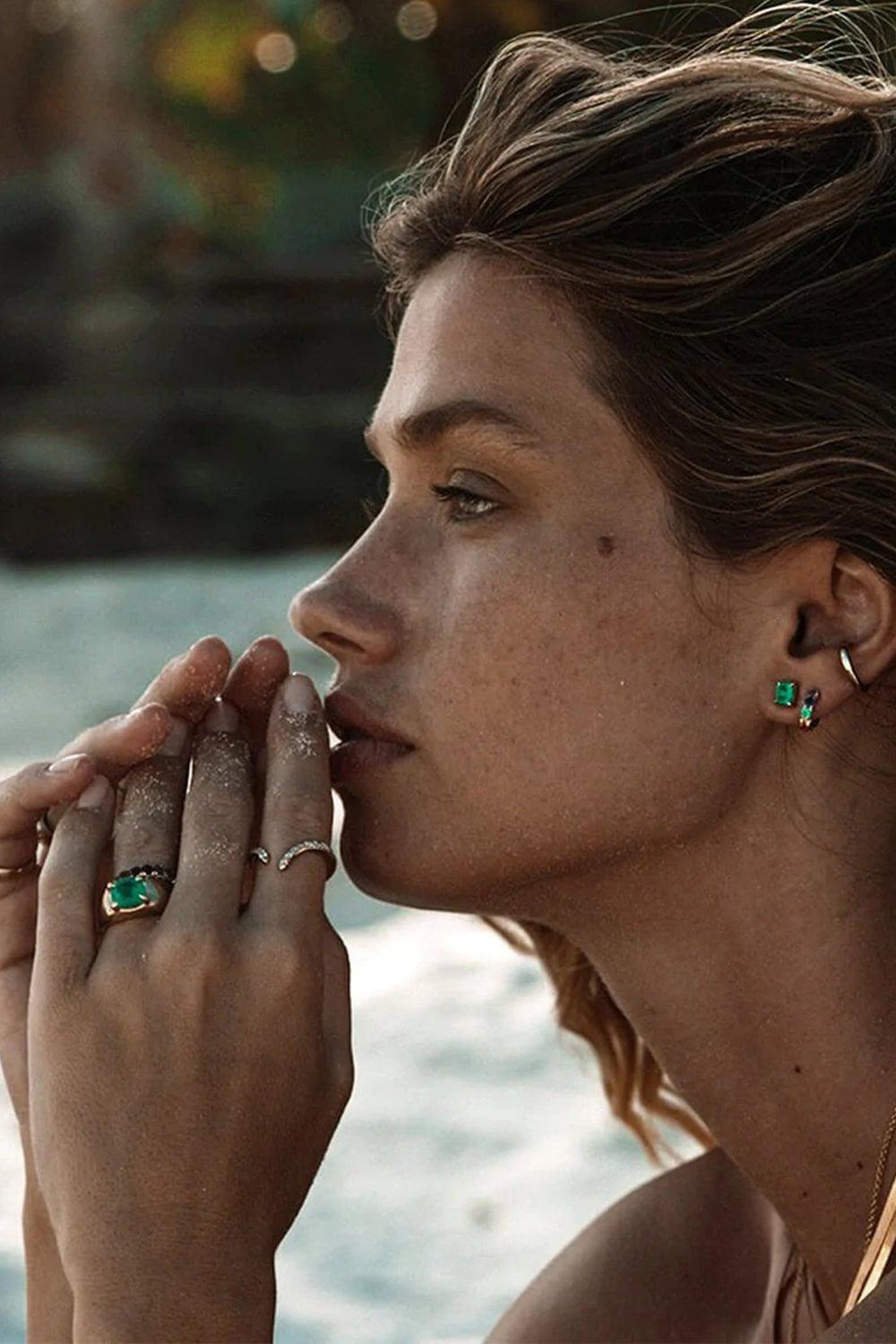 LOGAN HOLLOWELL-Colombian Emerald Baby Cut Studs-YELLOW GOLD
