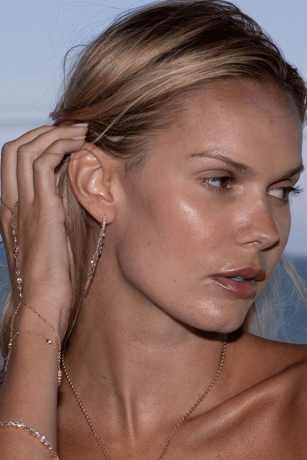 LOGAN HOLLOWELL-Eau De Rose Cut Diamond Chain Drop Earrings-YELLOW GOLD