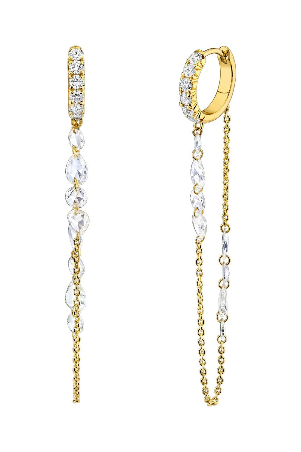 LOGAN HOLLOWELL-Eau De Rose Cut Diamond Chain Drop Earrings-YELLOW GOLD