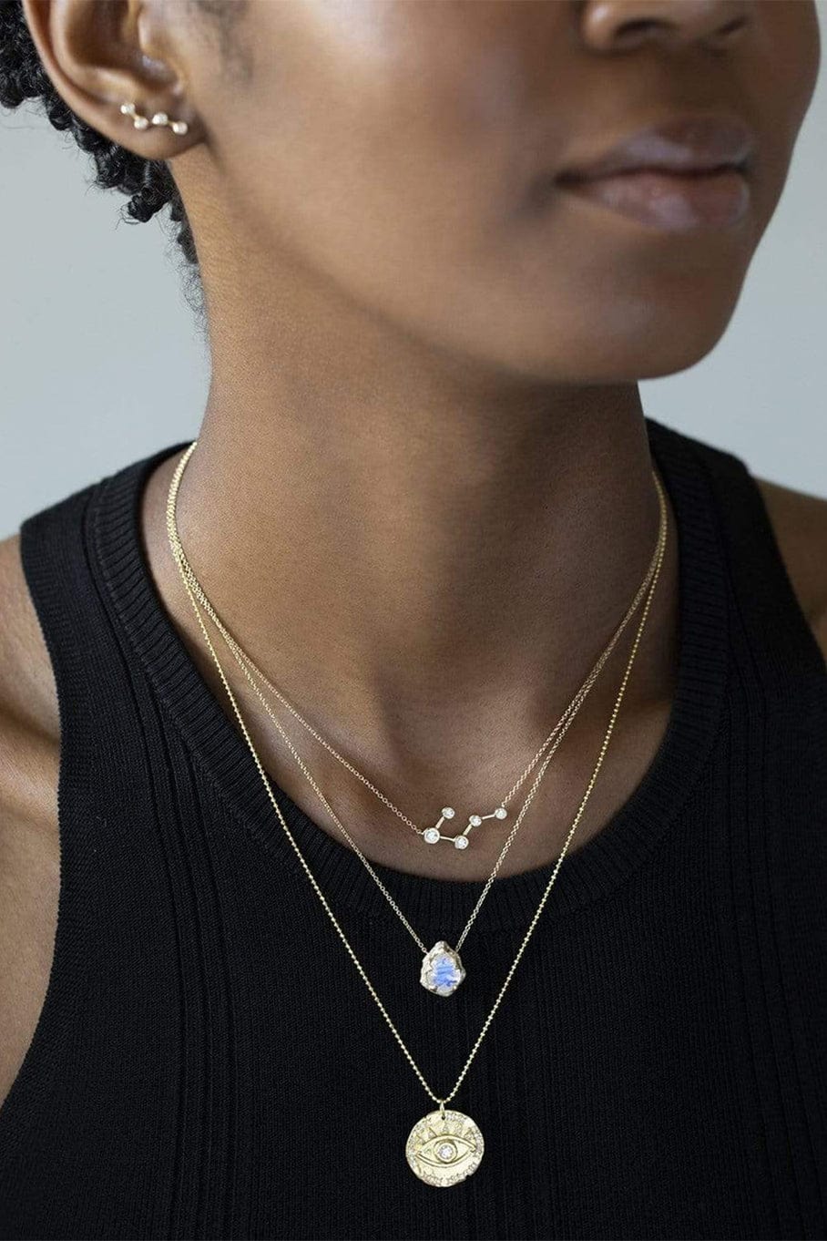 LOGAN HOLLOWELL-Baby Queen Water Drop Moonstone Full Pave Diamond Necklace-YELLOW GOLD