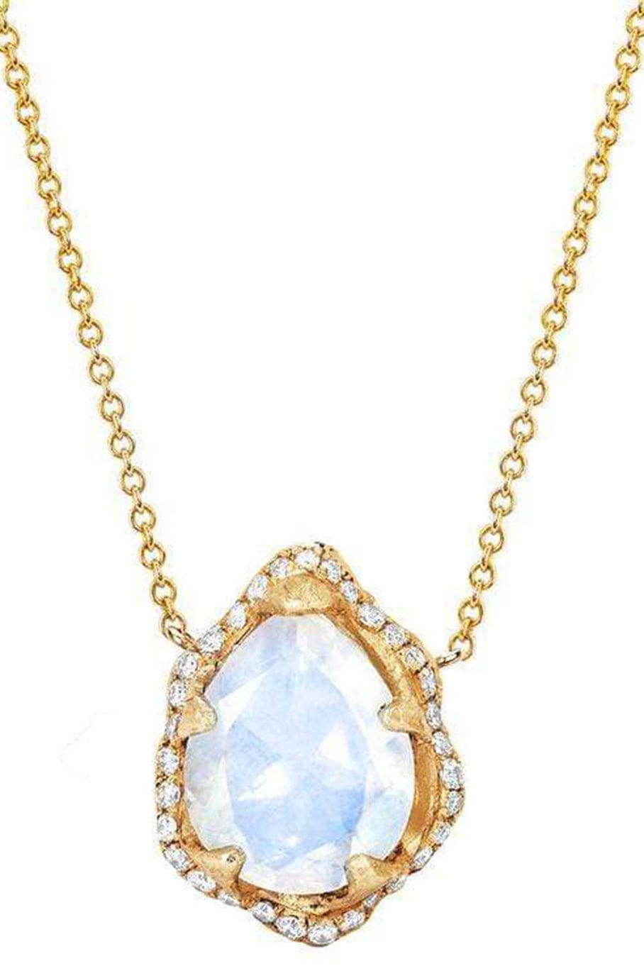LOGAN HOLLOWELL-Baby Queen Water Drop Moonstone Full Pave Diamond Necklace-YELLOW GOLD