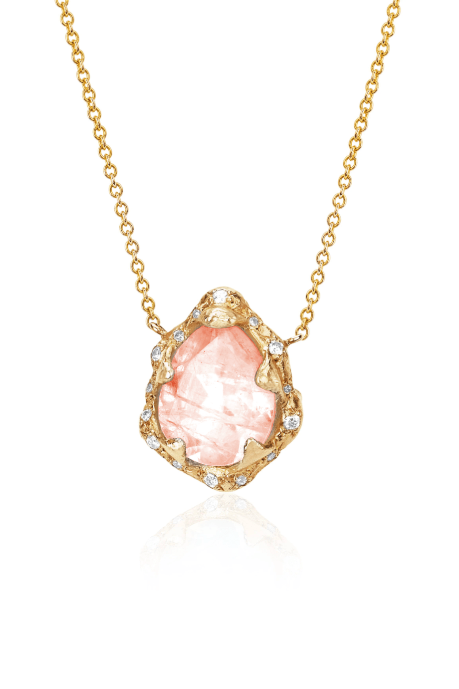 LOGAN HOLLOWELL-Baby Queen Water Drop Morganite Necklace with Sprinkled Diamonds-YELLOW GOLD