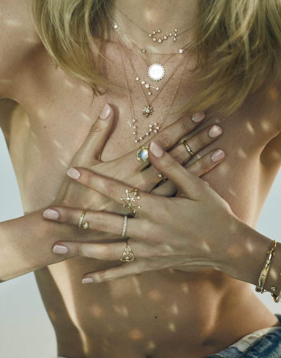 LOGAN HOLLOWELL-Cancer Diamond Constellation Necklace-YELLOW GOLD