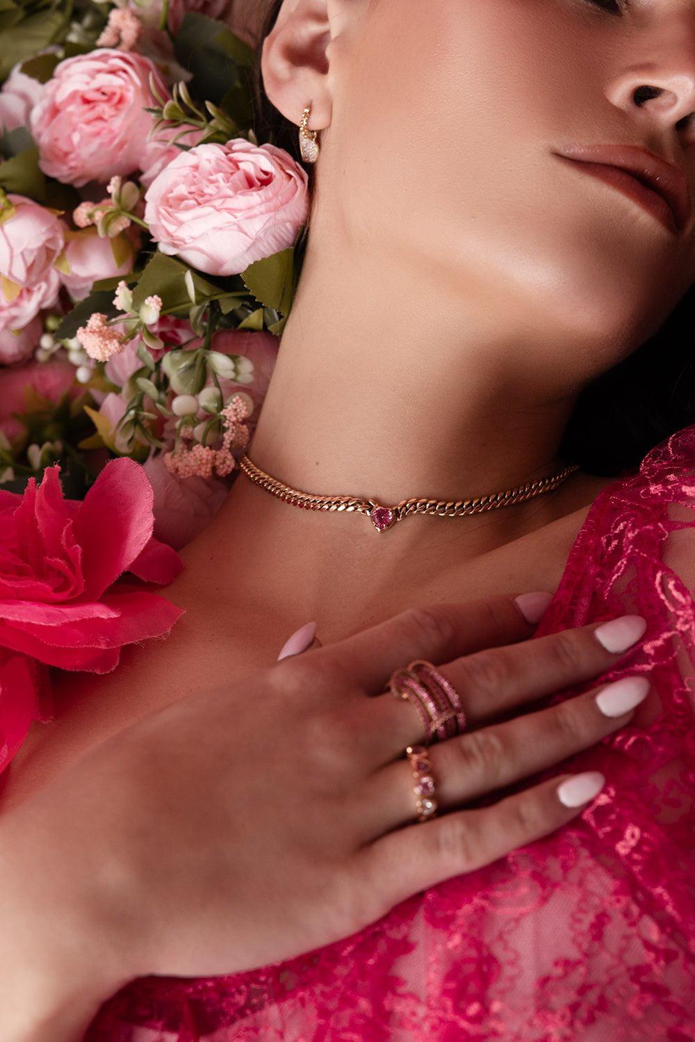 Pink Sapphire Cuban Chain Choker Necklace | LOGAN HOLLOWELL