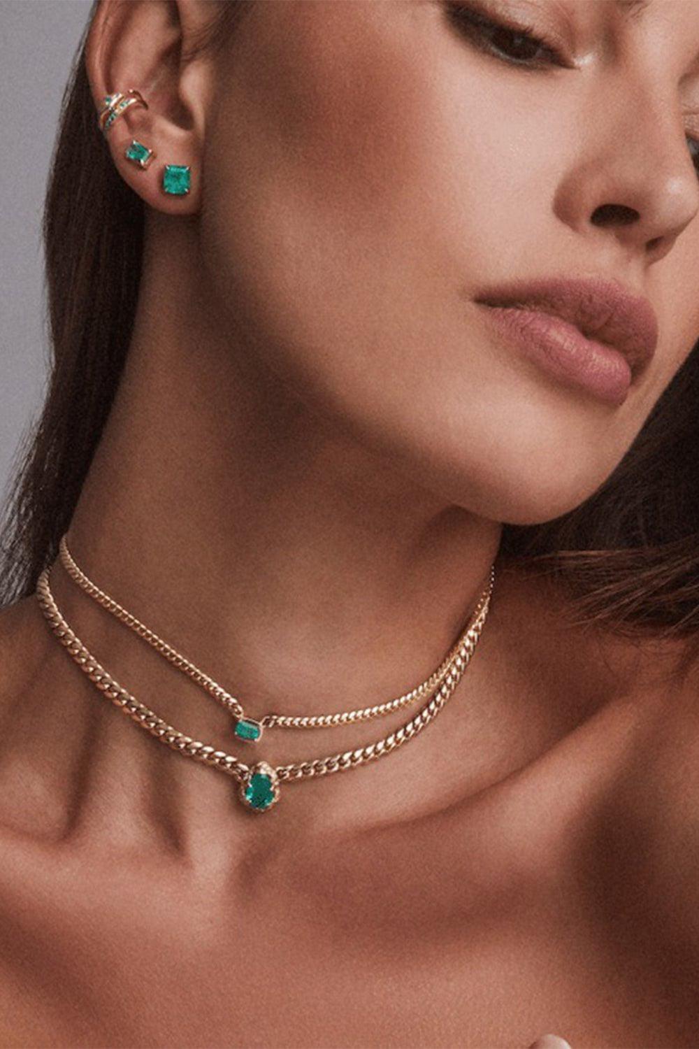 LOGAN HOLLOWELL-Reversible Baby Queen Emerald Cuban Choker-YELLOW GOLD