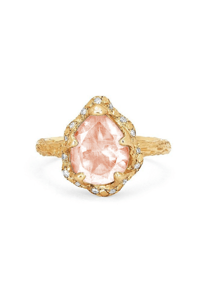 LOGAN HOLLOWELL-Baby Queen Water Drop Morganite Ring with Sprinkled Diamonds-7