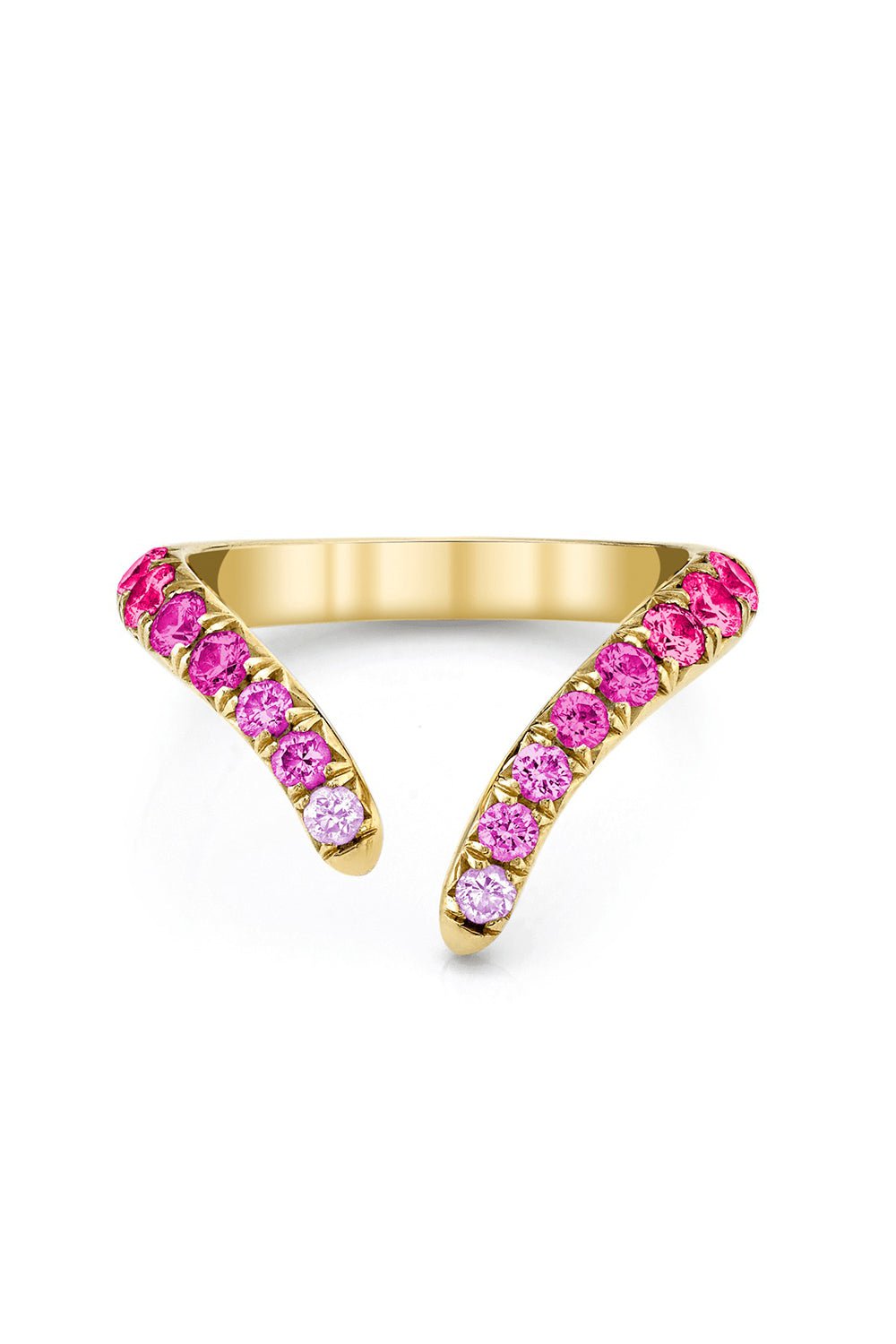 LOGAN HOLLOWELL-French Pavé Pink Sapphire Tusk Ring-YELLOW GOLD