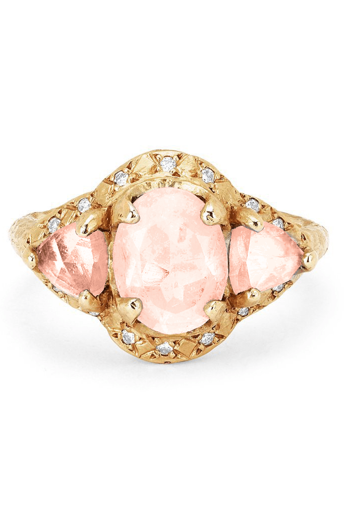 LOGAN HOLLOWELL-Triple Goddess Trillion Morganite Ring-YELLOW GOLD