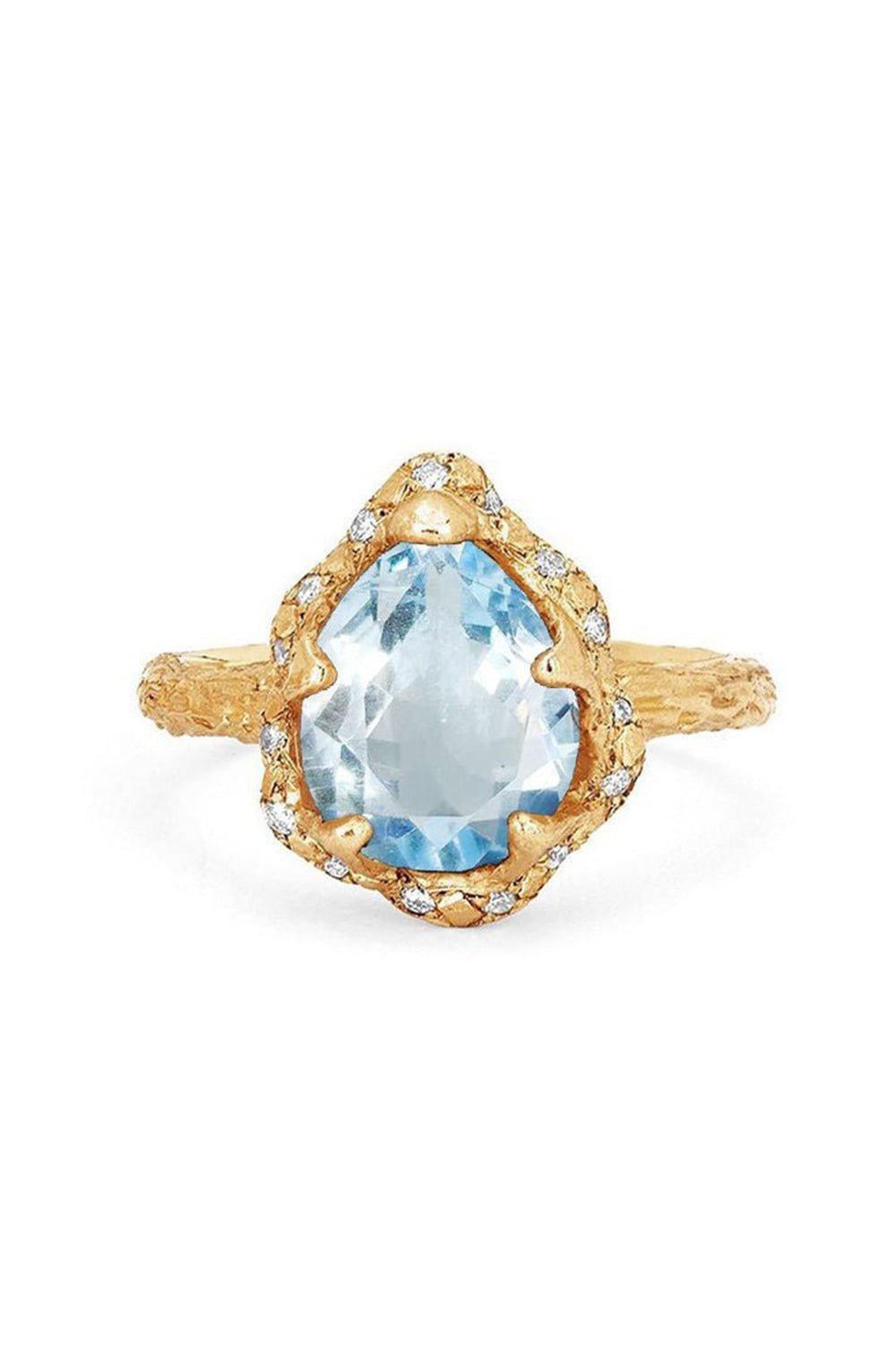 LOGAN HOLLOWELL-Baby Queen Sprinkled Diamond Water Drop Aquamarine Ring-YELLOW GOLD