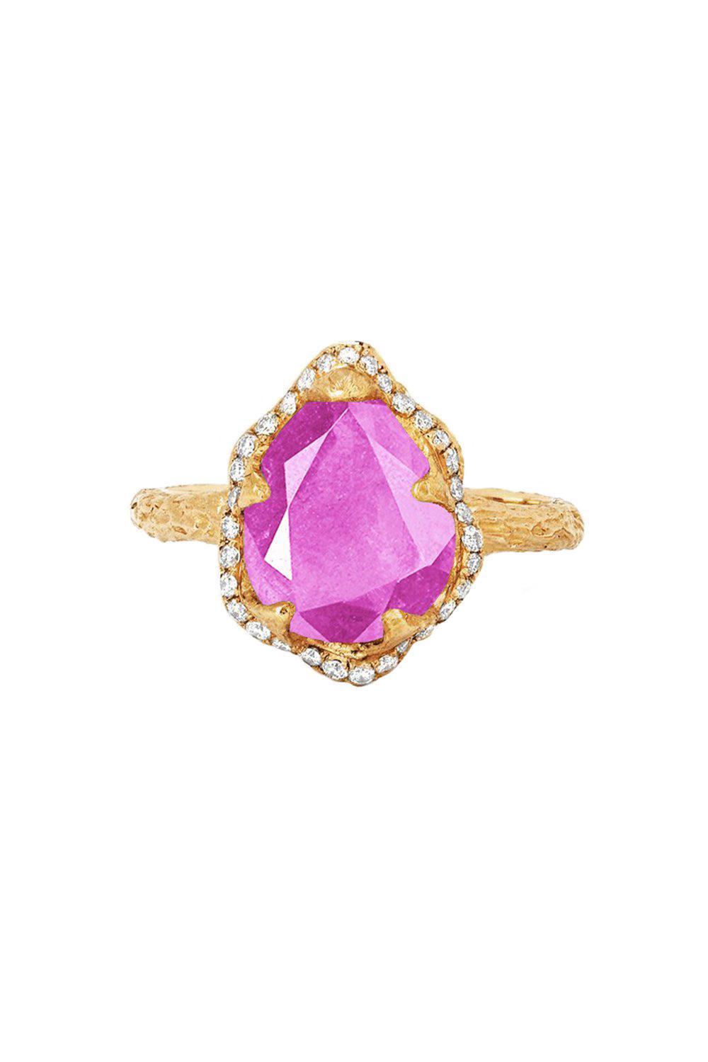 Baby Queen Full Pavé Halo Water Drop Pink Sapphire Ring-YELLOW GOLD-7-JEWELRYFINE JEWELRING-LOGAN HOLLOWELL