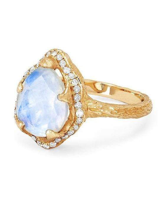 LOGAN HOLLOWELL-Baby Queen Moonstone Ring with Diamond Halo-YELLOW GOLD