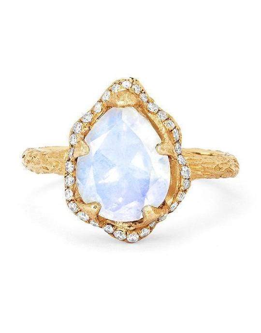 LOGAN HOLLOWELL-Baby Queen Moonstone Ring with Diamond Halo-YELLOW GOLD