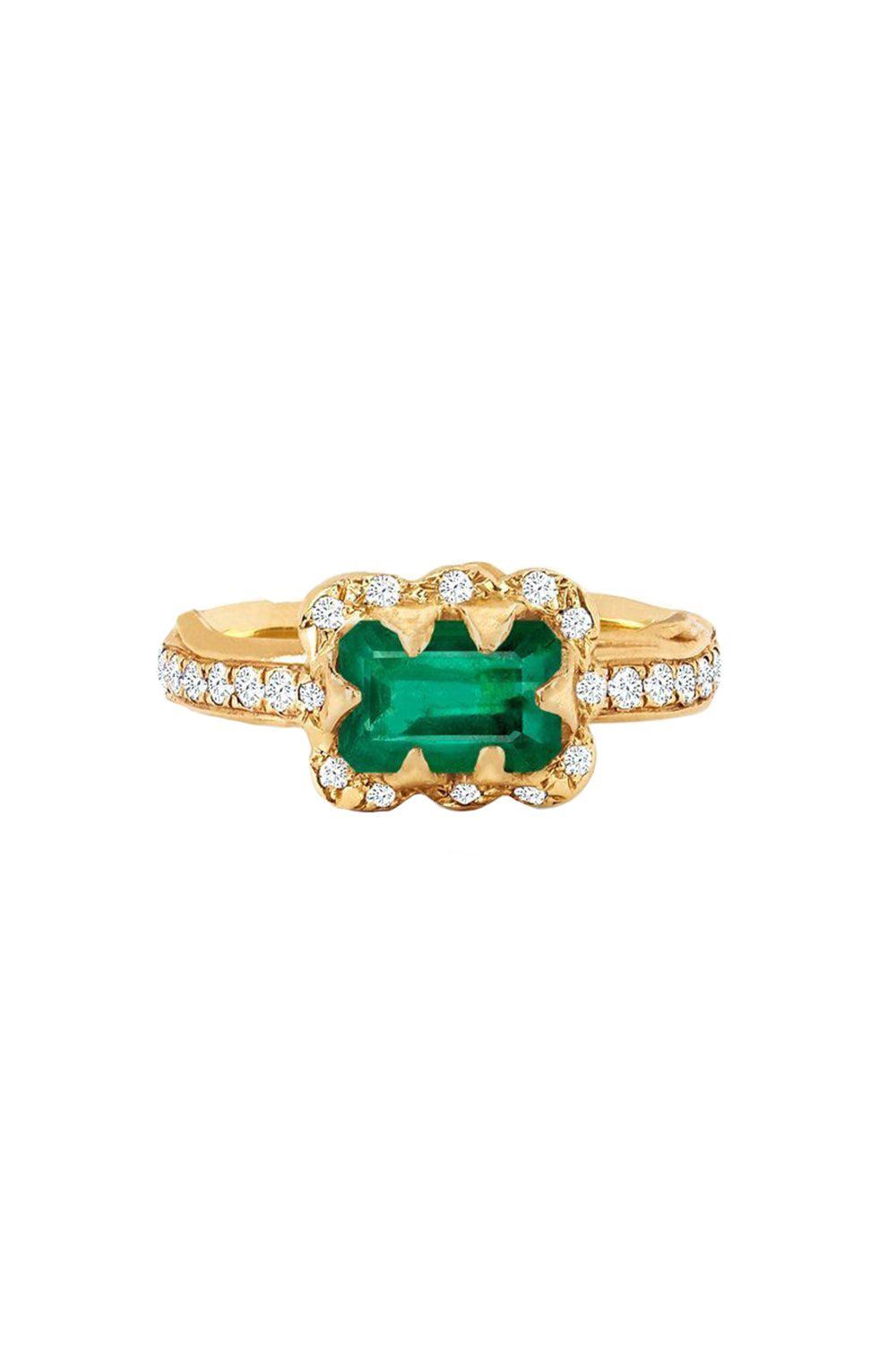 Micro Queen Emerald Cut Sprinkled Diamond Ring-YELLOW GOLD-7-JEWELRYFINE JEWELRING-LOGAN HOLLOWELL