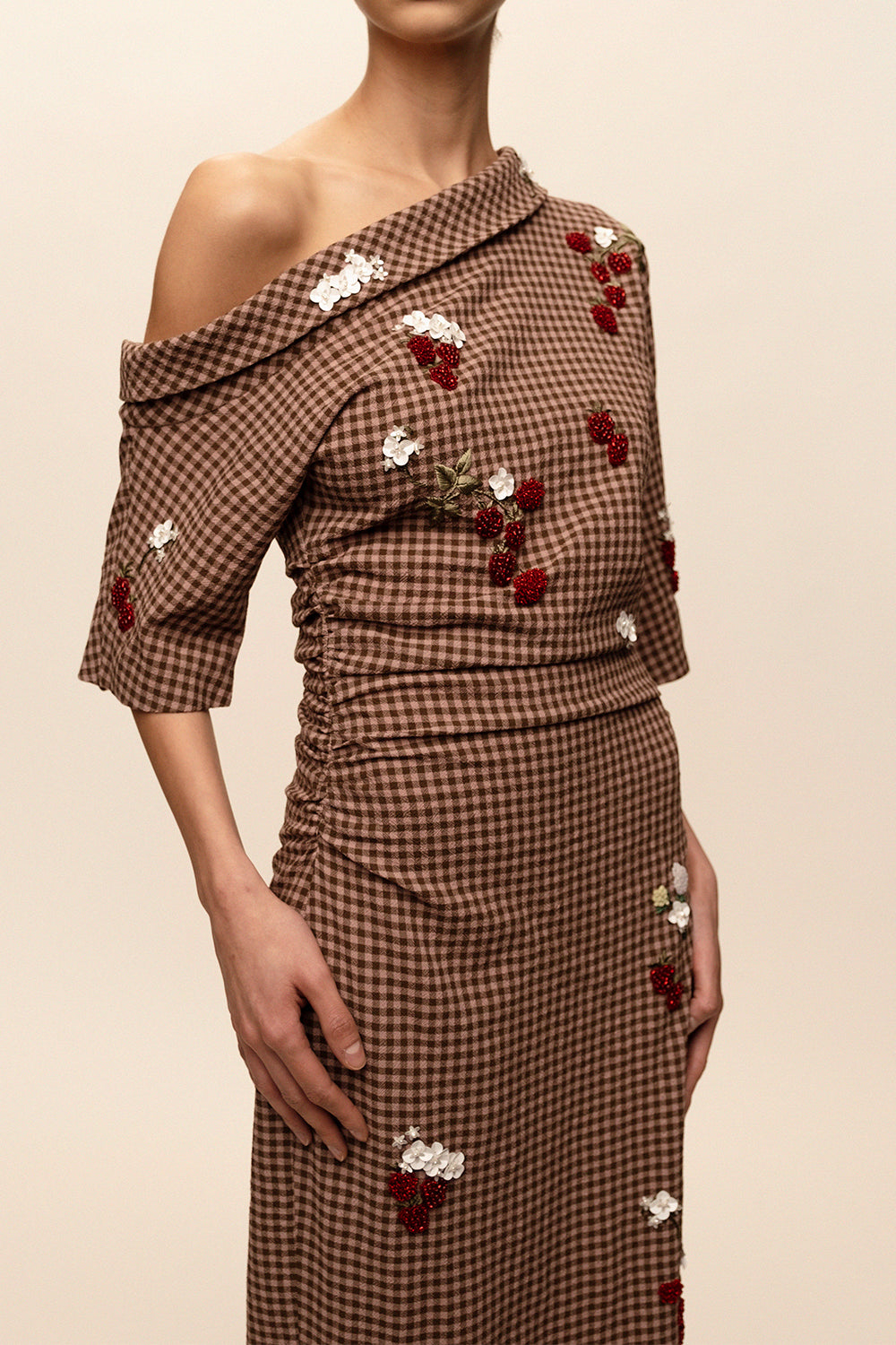 Chuck Embroidered Gingham Midi Skirt
