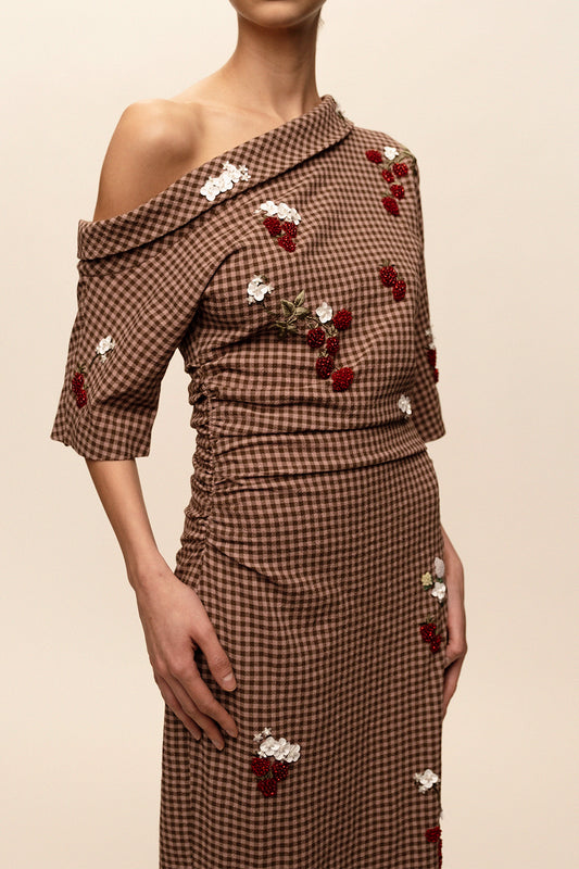 Chuck Embroidered Gingham Midi Skirt