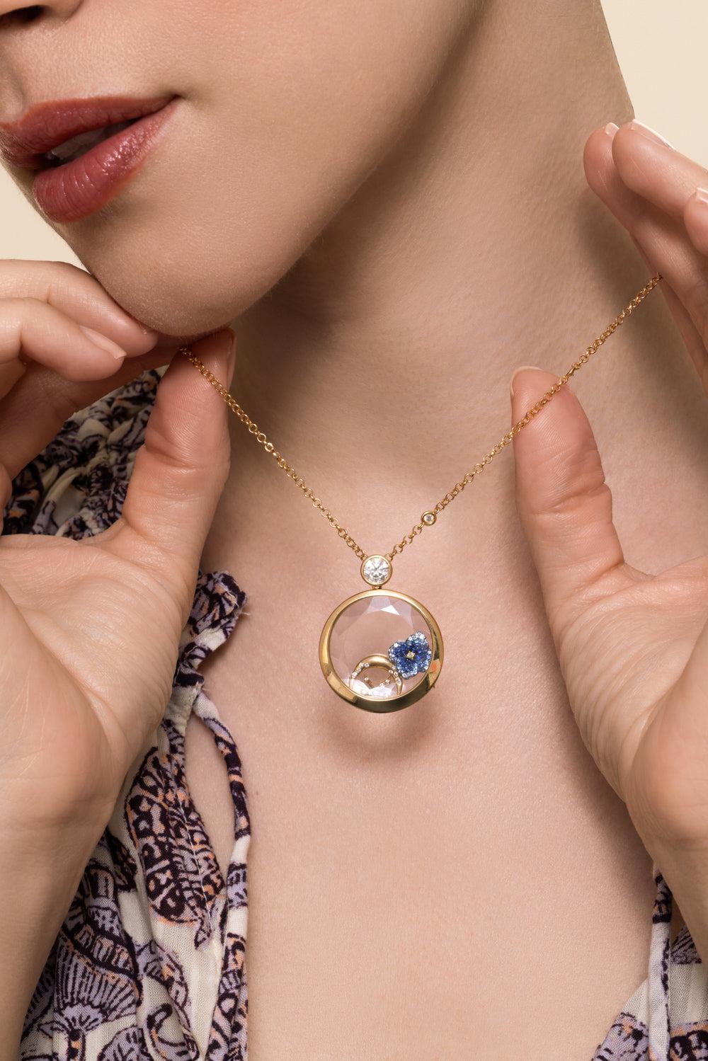 Diamond Solitare Round Locket Necklace-YELLOW GOLD-18-JEWELRYFINE JEWELNECKLACE O-LOQUET