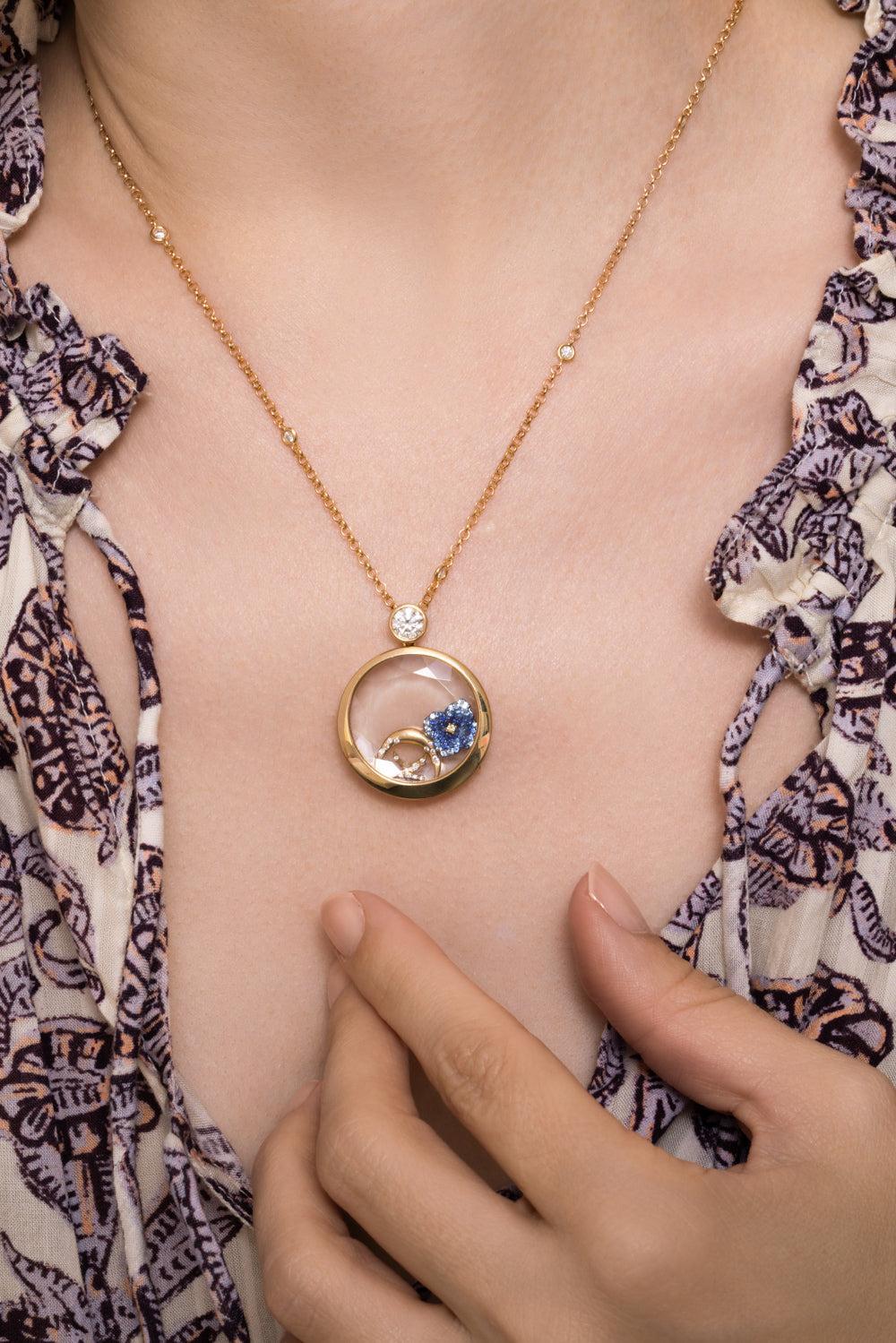 Diamond Solitare Round Locket Necklace-YELLOW GOLD-18-JEWELRYFINE JEWELNECKLACE O-LOQUET