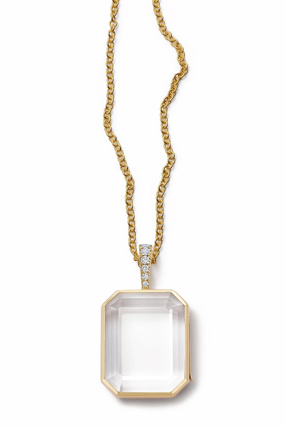 Diamond Baguette Locket Figaro Chain Necklace-YELLOW GOLD-22-JEWELRYFINE JEWELNECKLACE O-LOQUET