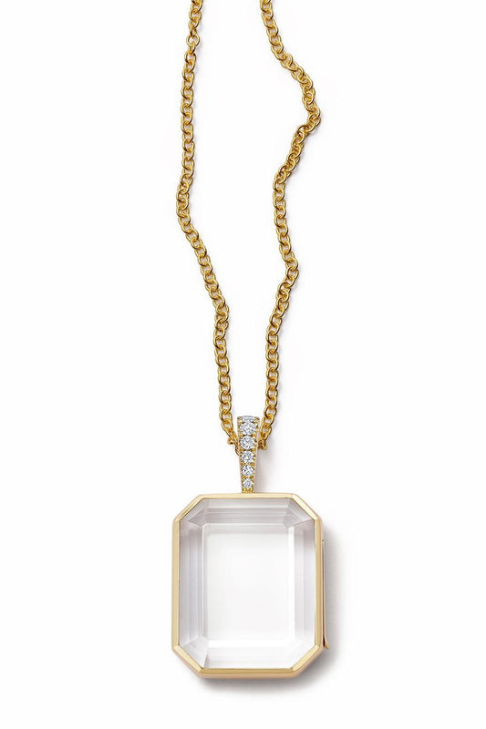 Diamond Baguette Locket Figaro Chain Necklace-YELLOW GOLD-22-JEWELRYFINE JEWELNECKLACE O-LOQUET