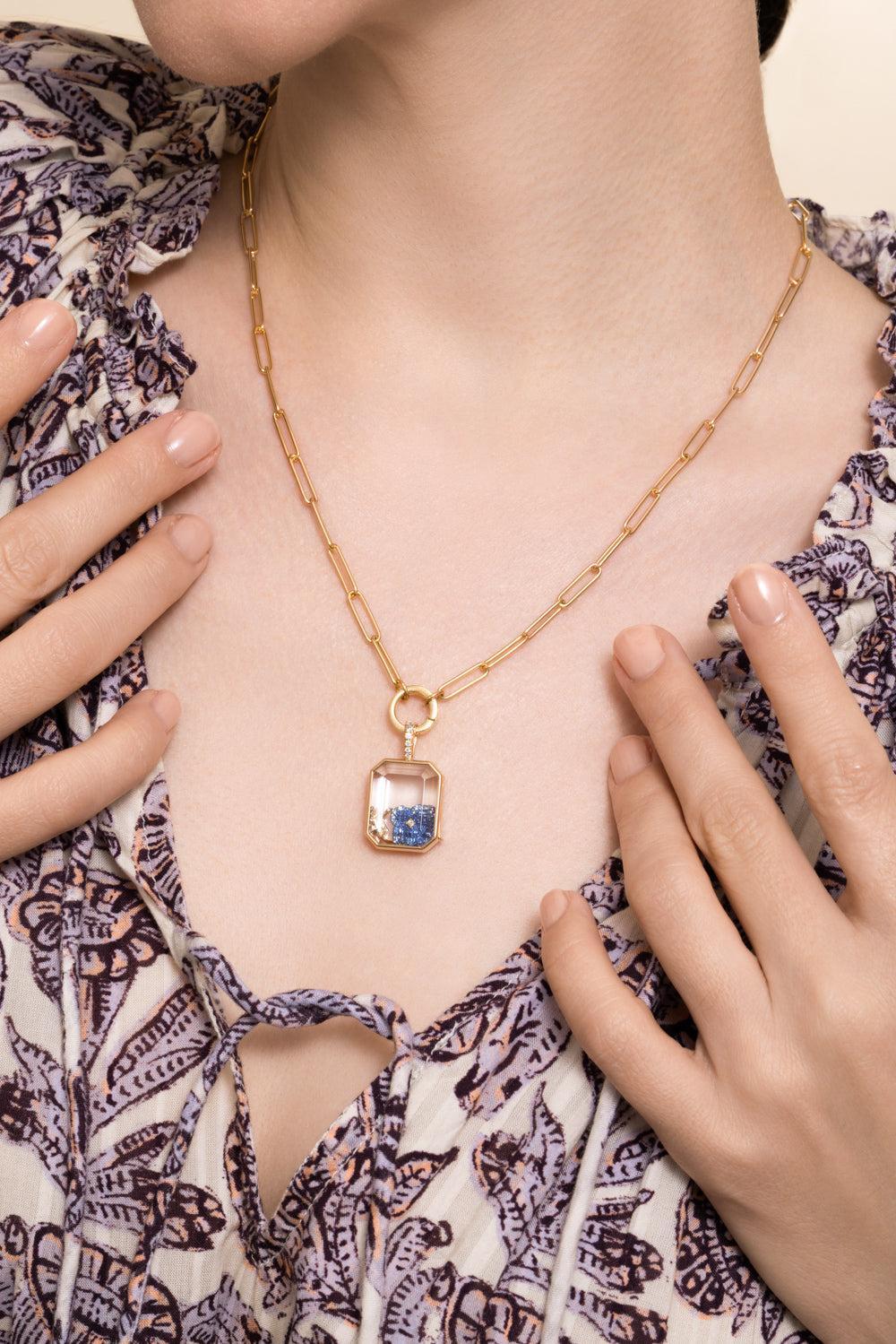 Diamond Baguette Paperclip Necklace-YELLOW GOLD-22-JEWELRYFINE JEWELNECKLACE O-LOQUET