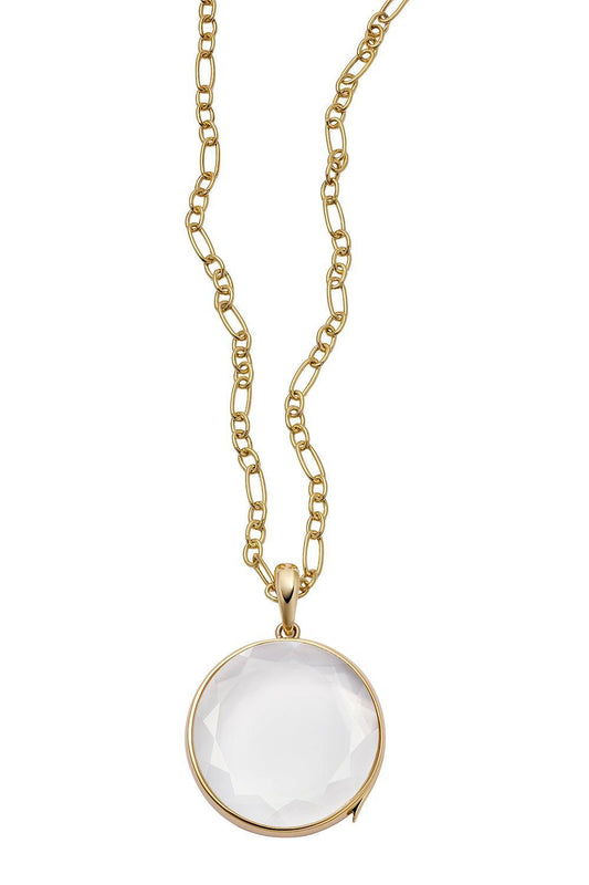 Round Large Locket Figaro Chain Necklace-YELLOW GOLD-22-JEWELRYFINE JEWELNECKLACE O-LOQUET