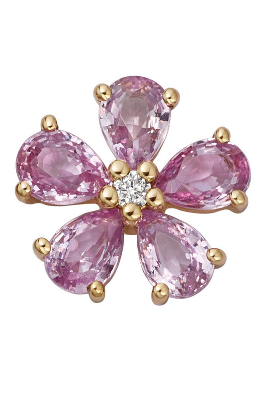 Pink Sapphire Diamond Blossom Flower Charm-YELLOW GOLD-JEWELRYFINE JEWELPENDANT-LOQUET