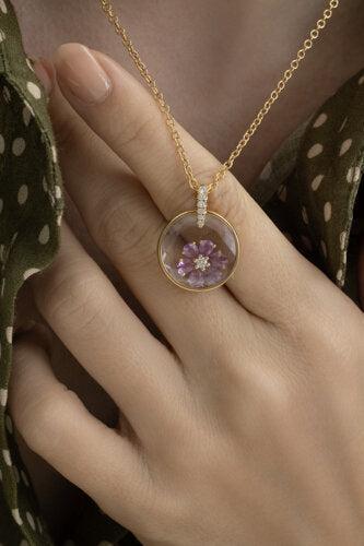 Pink Sapphire Full Bloom Charm-YELLOW GOLD-JEWELRYFINE JEWELPENDANT-LOQUET