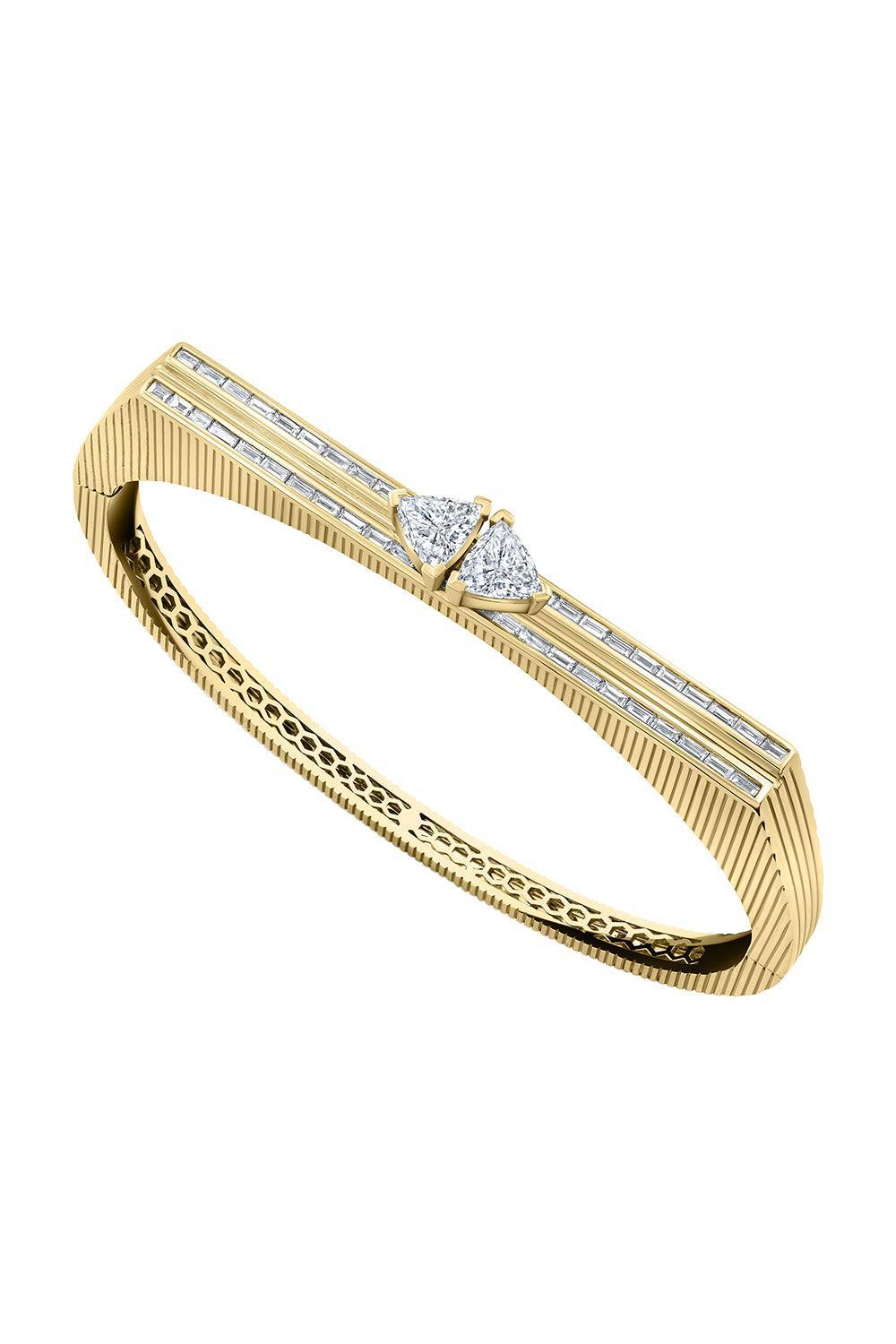 Diamond Trilliant Double Blade Double Bangle Bracelet-YELLOW GOLD-JEWELRYFINE JEWELBRACELET O-LORAIDA