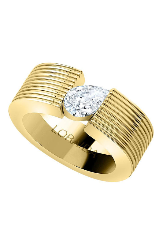 Diamond Pear Orbit Pinky Ring-YELLOW GOLD-4-JEWELRYFINE JEWELRING-LORAIDA