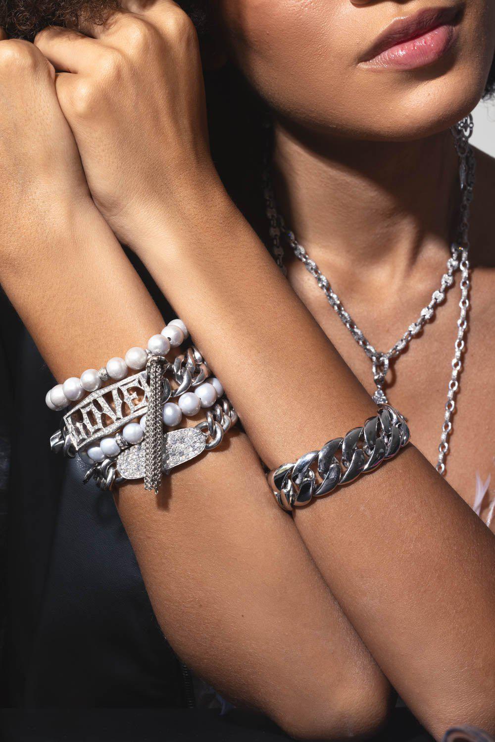 LOREE RODKIN-Diamond Pearl Tassel Bracelet-WHITE GOLD