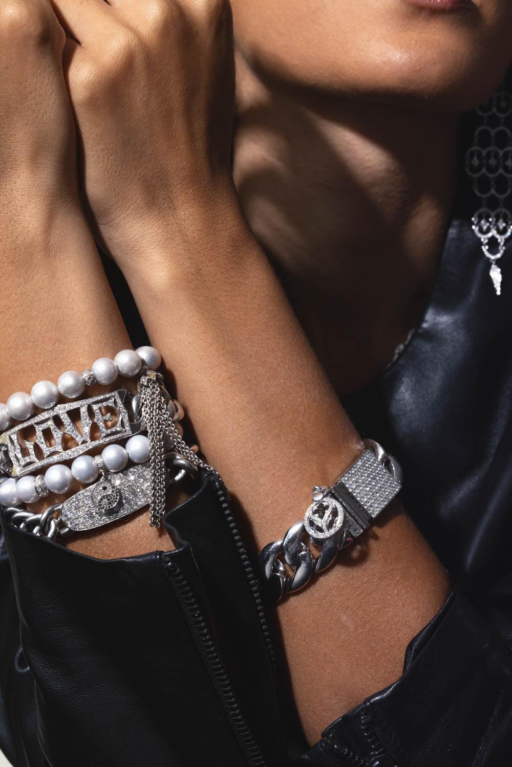 LOREE RODKIN-Diamond Pearl Tassel Bracelet-WHITE GOLD