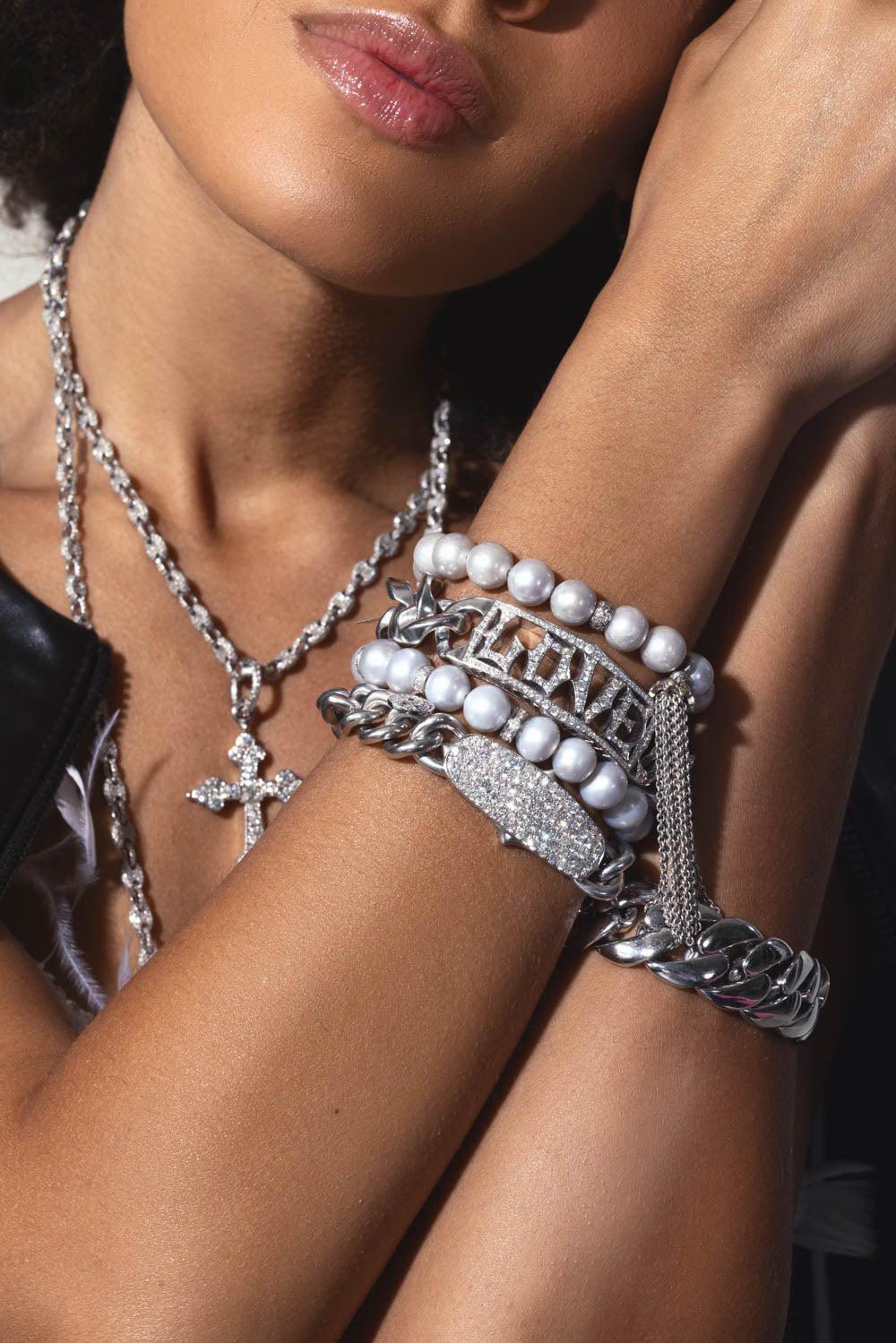 LOREE RODKIN-Diamond Pearl Tassel Bracelet-WHITE GOLD