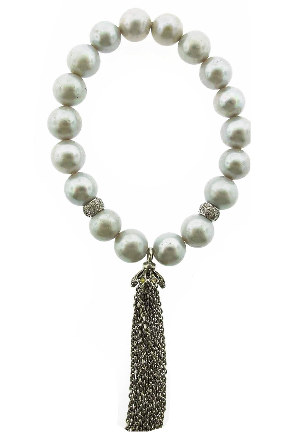 LOREE RODKIN-Diamond Pearl Tassel Bracelet-WHITE GOLD