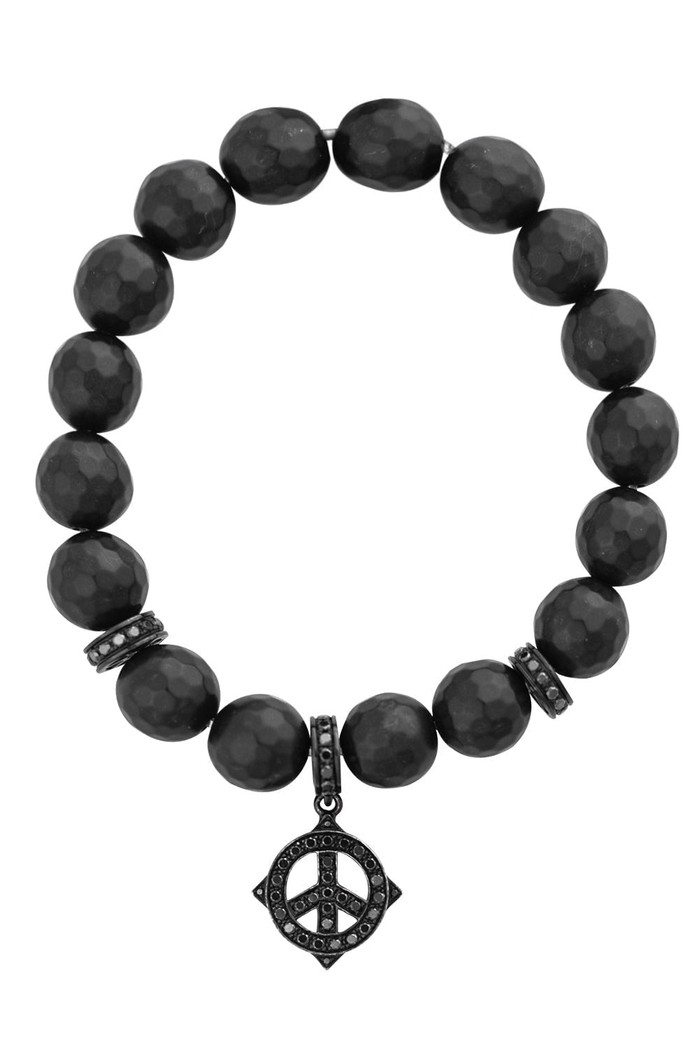 LOREE RODKIN-Peace Sign Black Onyx Beaded Charm Bracelet-WHITE GOLD