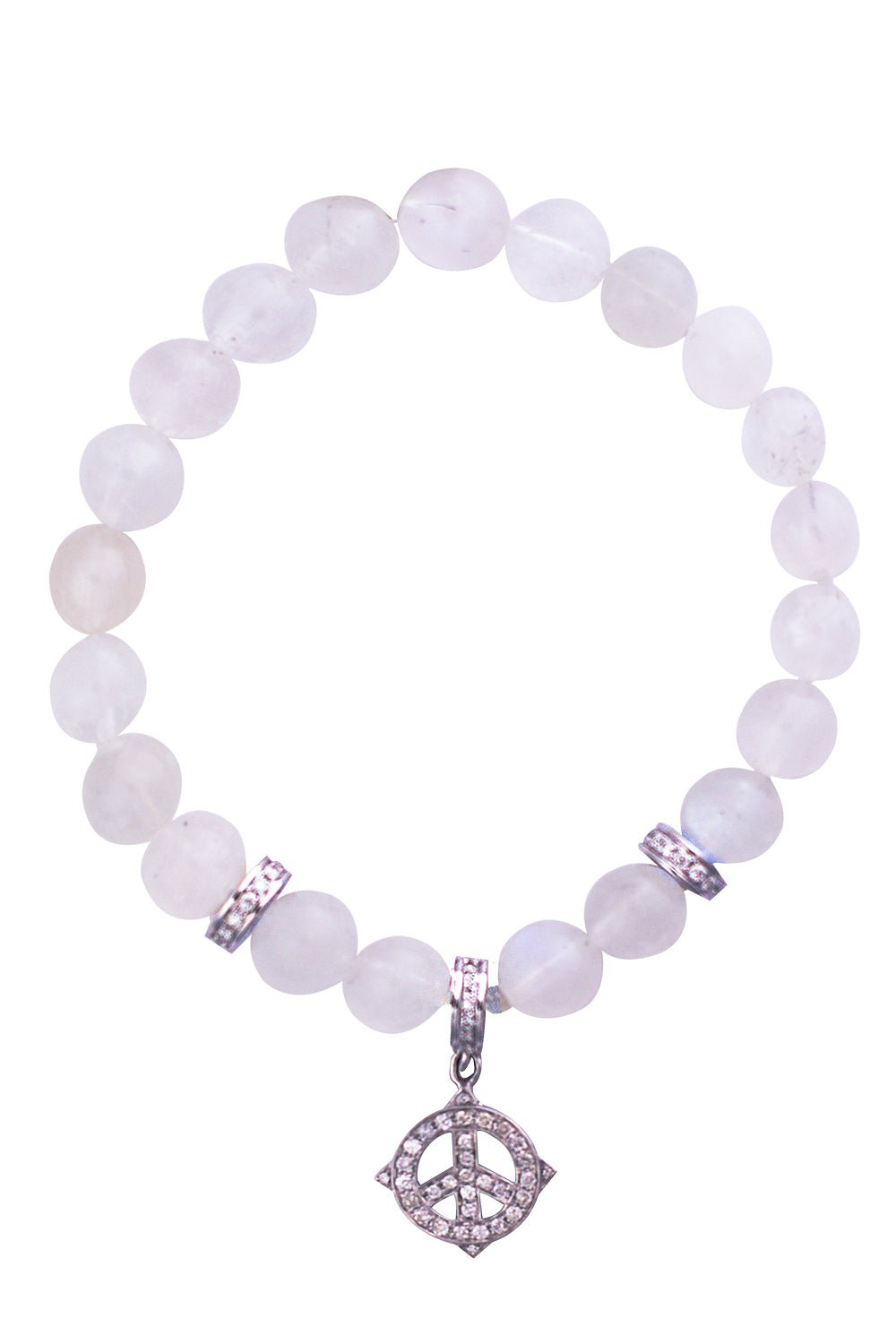 LOREE RODKIN-Peace Sign Moonstone Beaded Charm Bracelet-WHITE GOLD