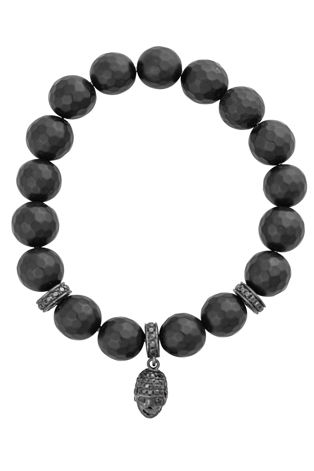 LOREE RODKIN-Skull Charm Onyx Bead Bracelet-WHITE GOLD