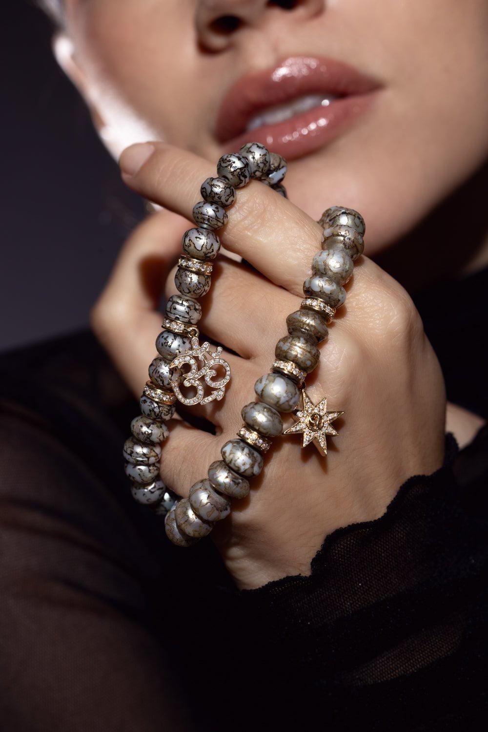 LOREE RODKIN-Om Charm Pearl Beaded Bracelet-YELLOW GOLD