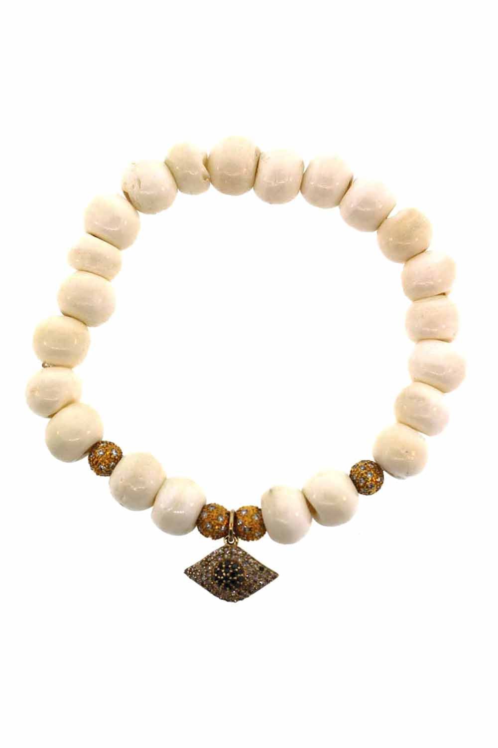 LOREE RODKIN-Small Evil Eye Bone Bead Bracelet-YELLOW GOLD