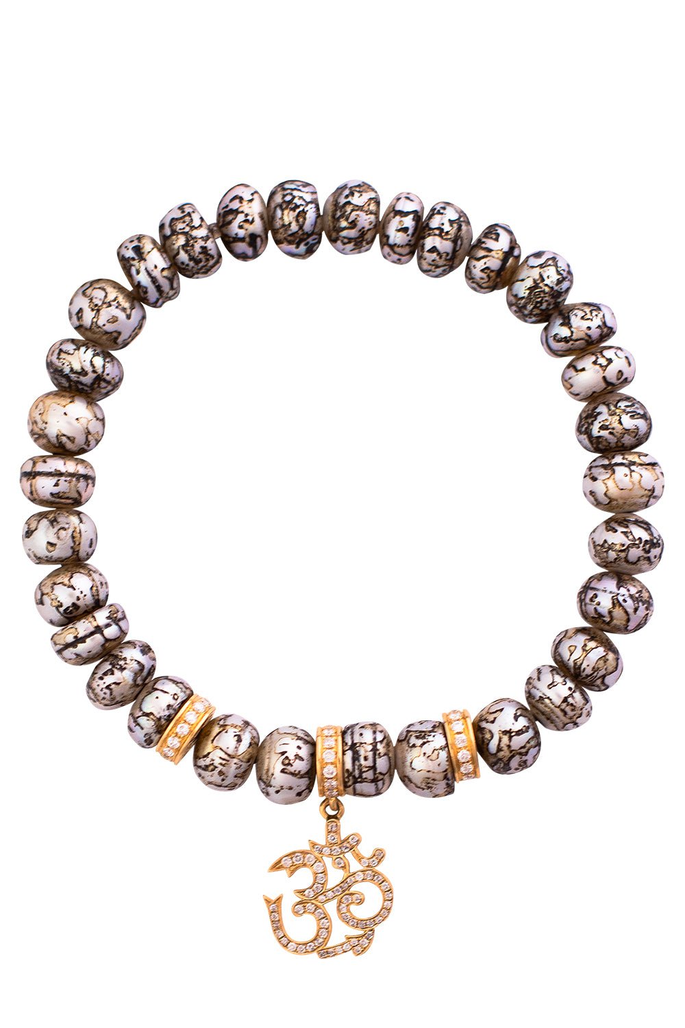 LOREE RODKIN-Om Charm Pearl Beaded Bracelet-YELLOW GOLD