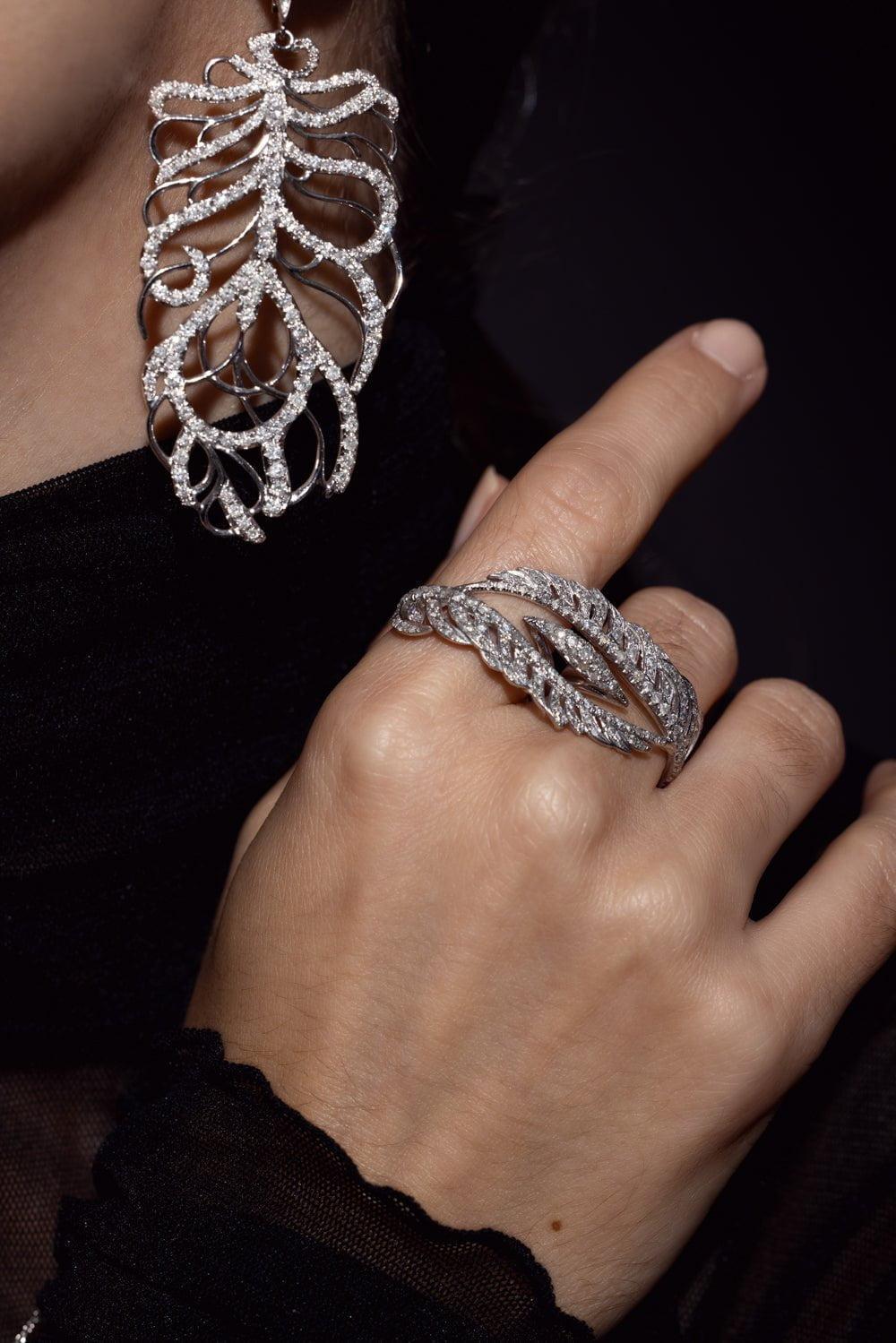 LOREE RODKIN-Articulated Medium Feather Earrings-WHITE GOLD
