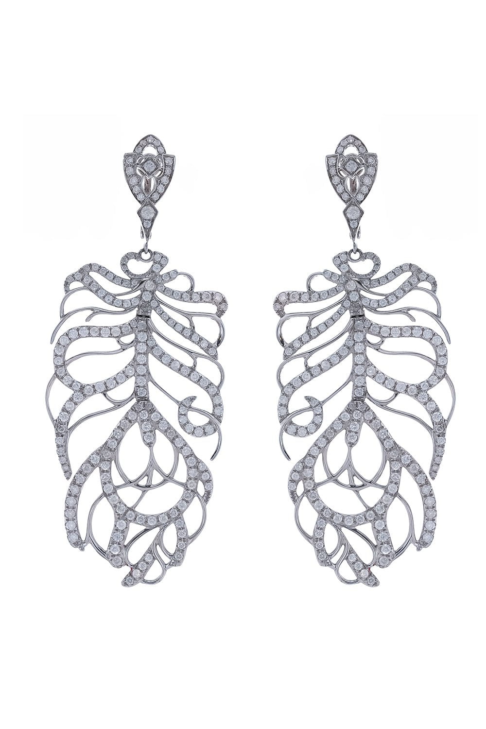 LOREE RODKIN-Articulated Medium Feather Earrings-WHITE GOLD