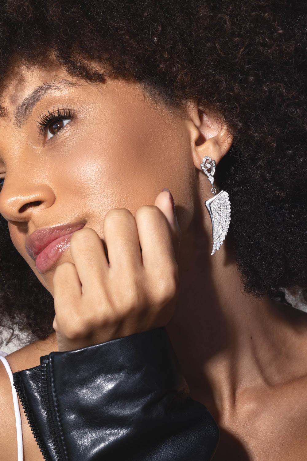 LOREE RODKIN-Diamond Angel Wing Earrings-WHITE GOLD
