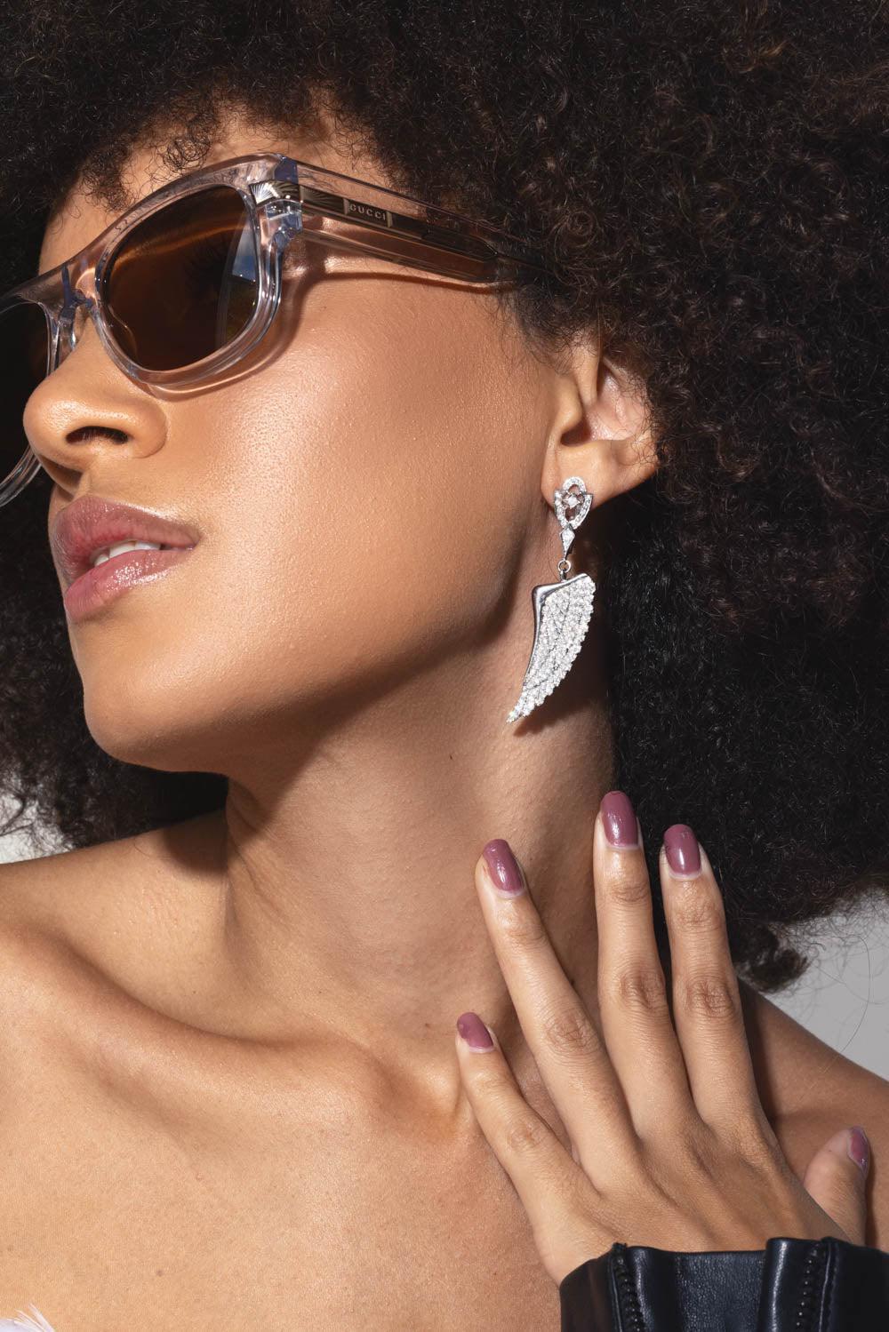 LOREE RODKIN-Diamond Angel Wing Earrings-WHITE GOLD