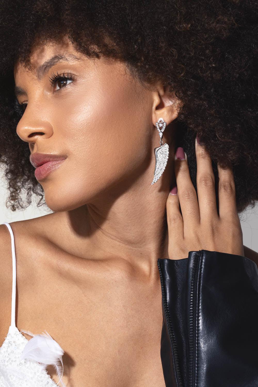 LOREE RODKIN-Diamond Angel Wing Earrings-WHITE GOLD