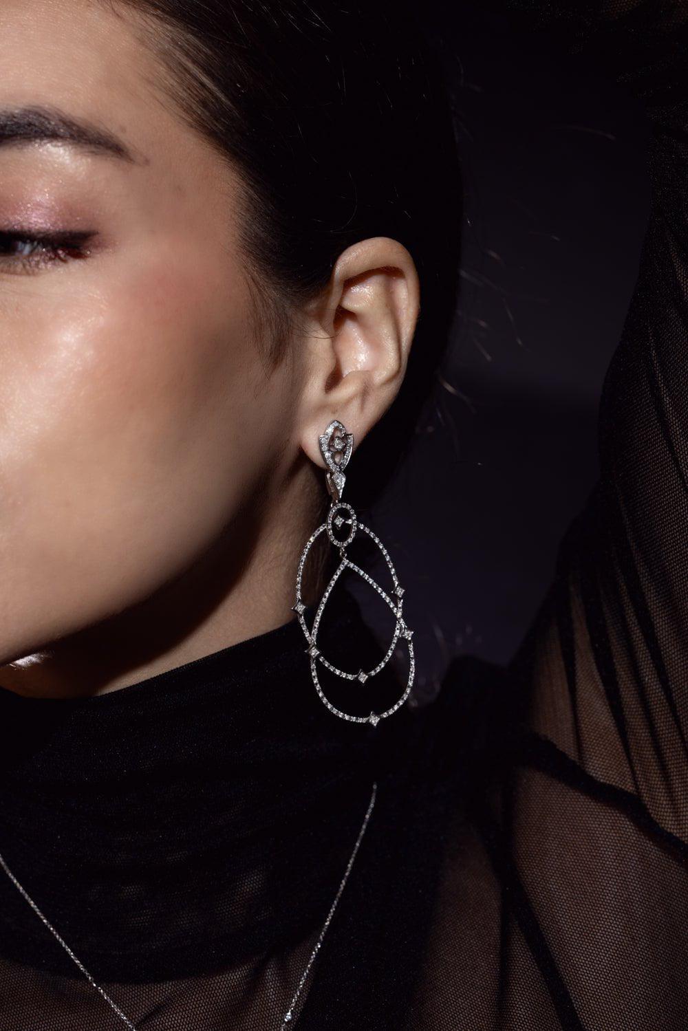 LOREE RODKIN-Double Loop Michele Earrings-WHITE GOLD