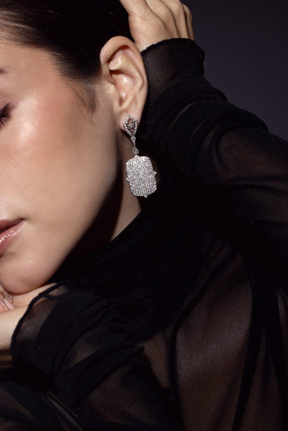 LOREE RODKIN-Recatangle Drop Earrings-WHITE GOLD