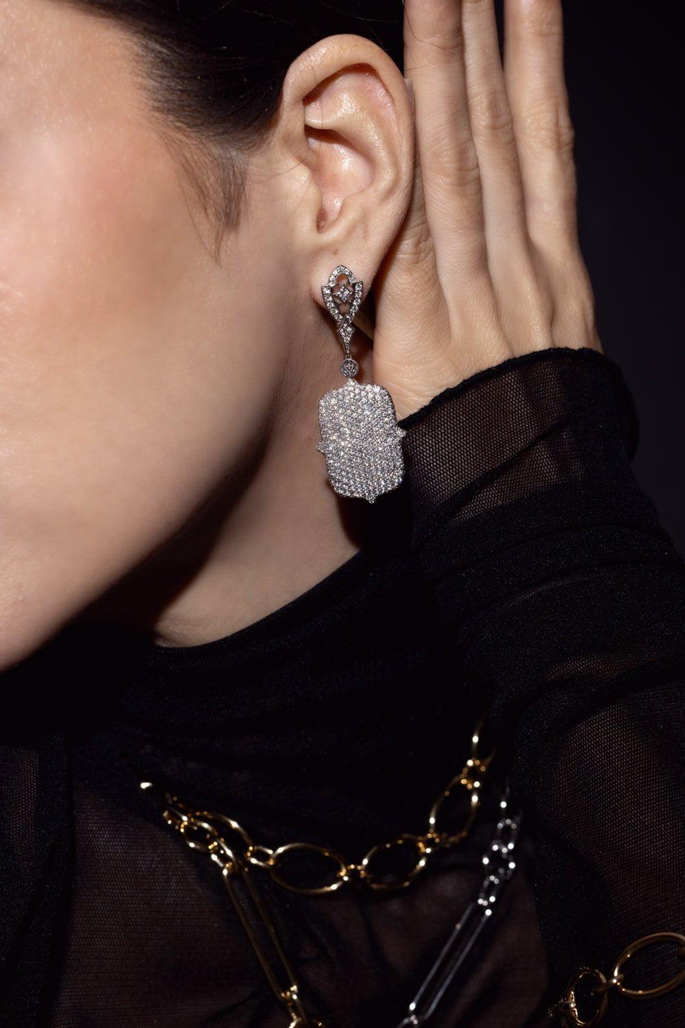 LOREE RODKIN-Recatangle Drop Earrings-WHITE GOLD