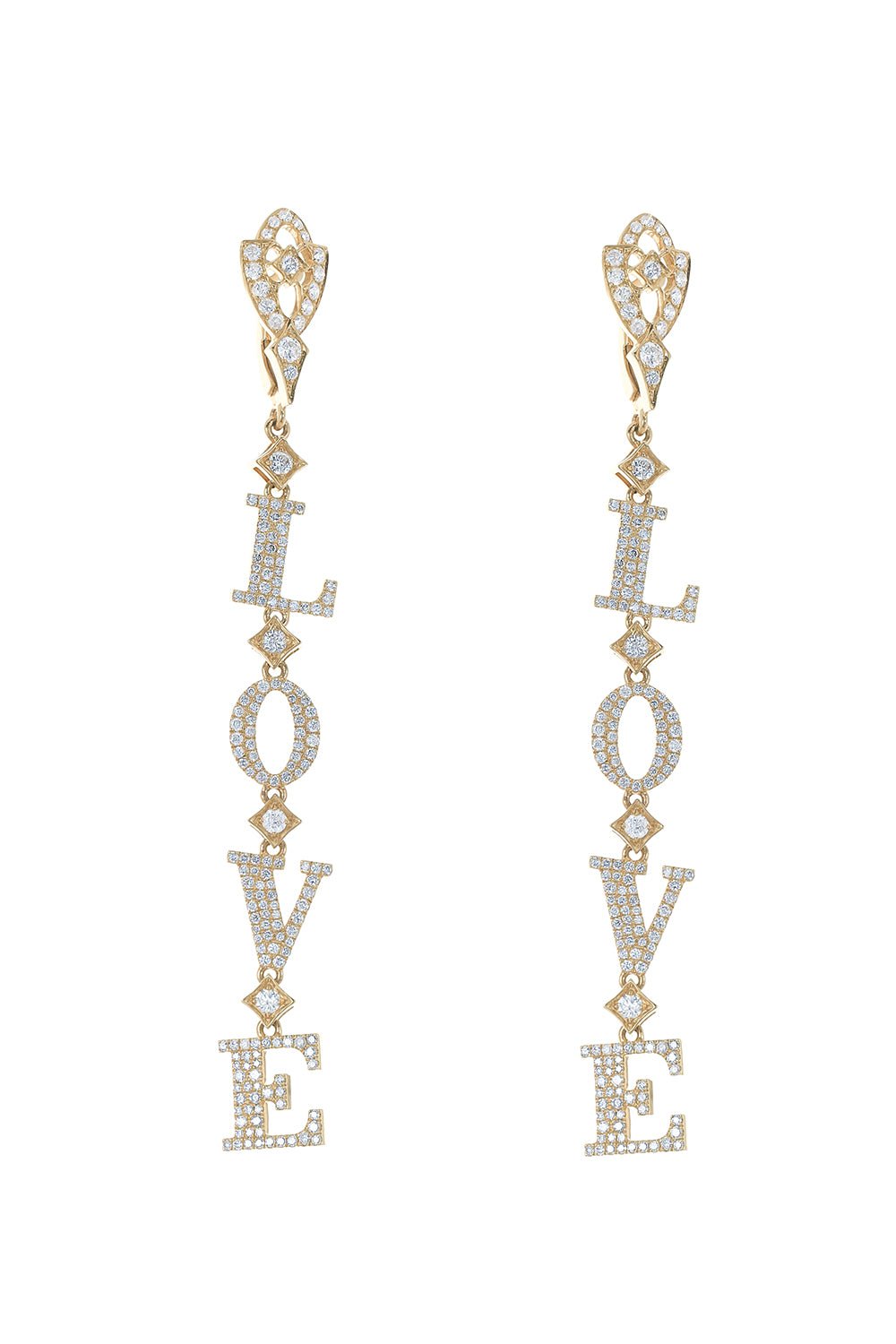 LOREE RODKIN-Diamond Love Drop Earrings-YELLOW GOLD