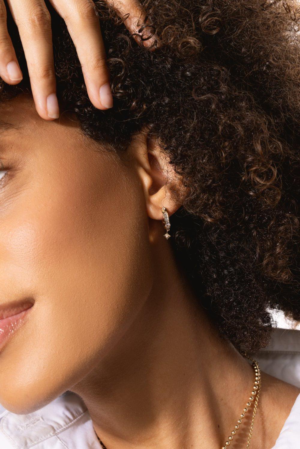 LOREE RODKIN-Tiny Gothic Point Baguette Earrings-YELLOW GOLD