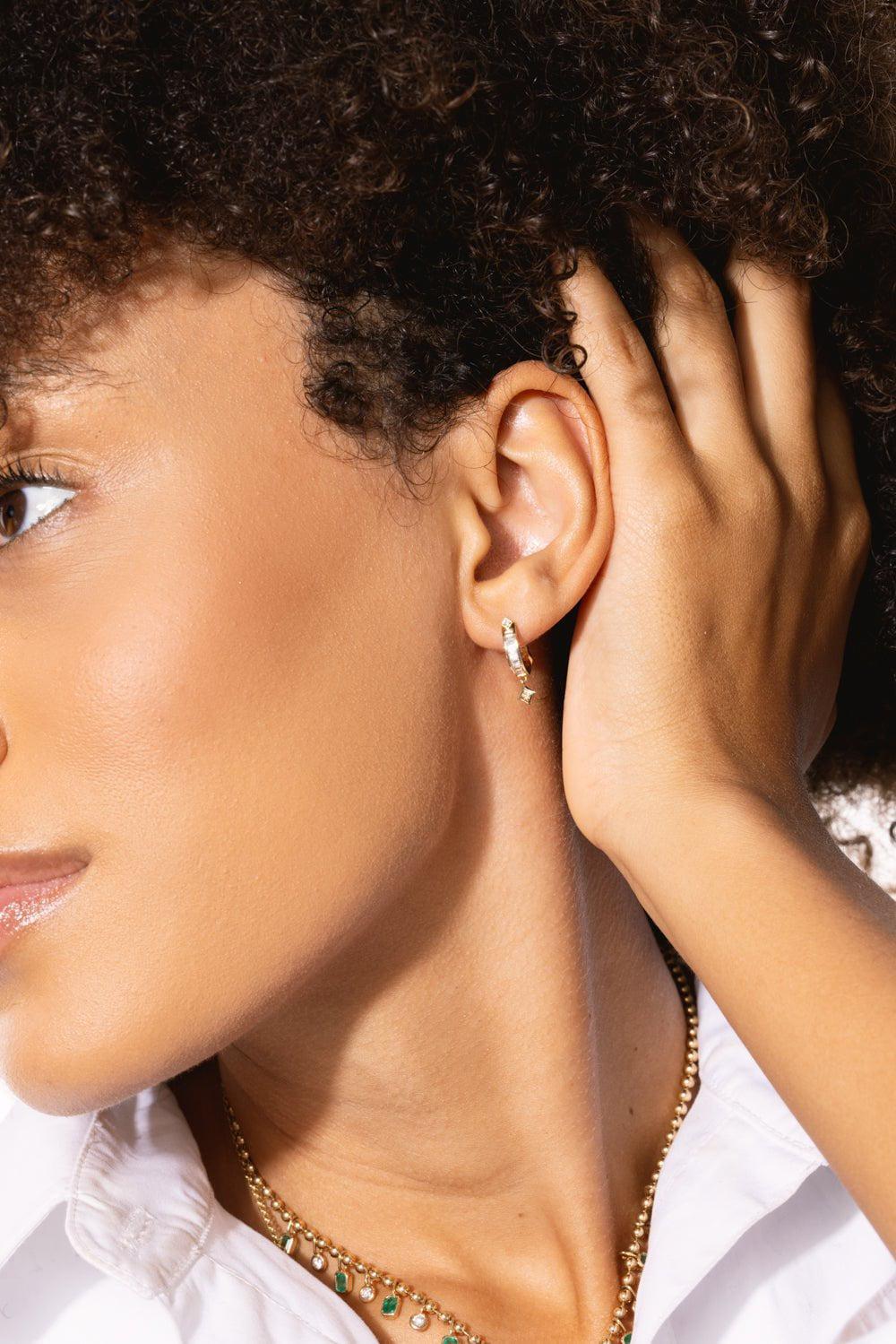 LOREE RODKIN-Tiny Gothic Point Baguette Earrings-YELLOW GOLD